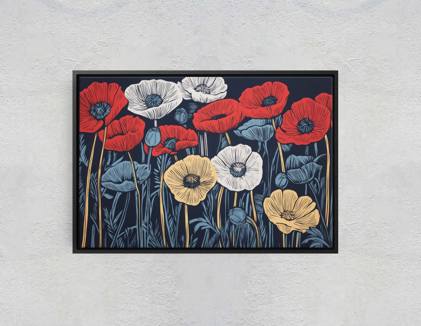 Tri-Color Poppies, Poppy Flower, Flower Painting, Dark Background