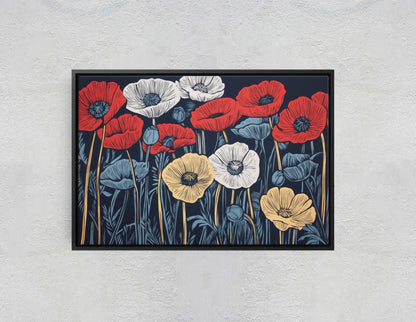 Tri-Color Poppies, Poppy Flower, Flower Painting, Dark Background
