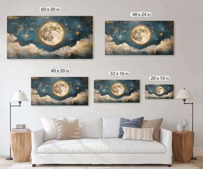 Cloudy Moon Sky, Moon Painting, Moon and Stars, Full Moon