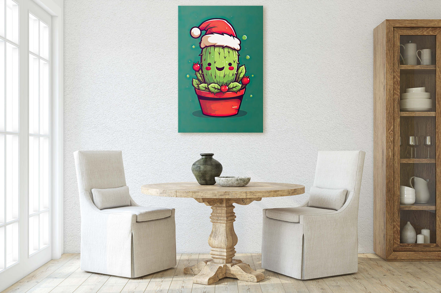 Christmas Cactus, Cute Cactus, Cute Christmas Decor, Illustration, Southwester, Chibi Style, Cartoon Cactus