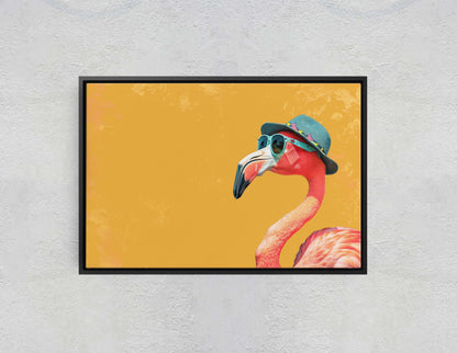 Hipster Flamingo, Pop Art, Street Art, Graffiti Painting, Animal Sunglasses, Orange Blue, Fun Quirky, Large Art Print, Kids Room, Pink