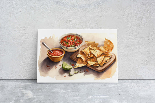 Chips and Salsa, Canvas Art, Ready To Hang, Large Print,  Colorful, Watercolor, Mexican food, Kitchen Art, Dining Room, Restaurant Art