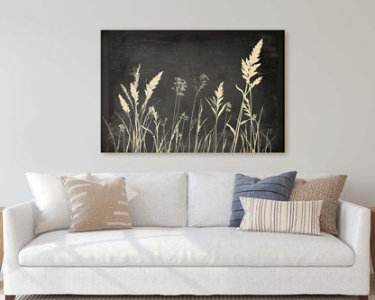 Grass Field Painting, Black and White, Wild Grass Art, Minimalist Art