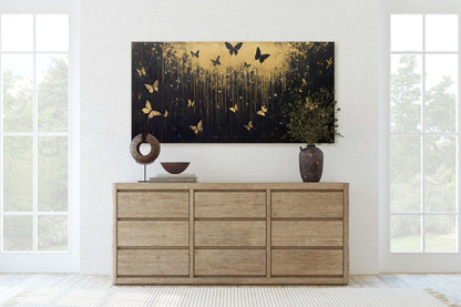 Butterflies at night, Butterfly forest, Black and Gold