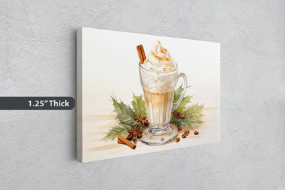 Eggnog Painting, Christmas Nog, Food Decor, Kitchen Art, Framed Canvas, Festive Decor