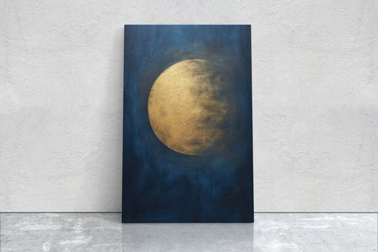 Gold Moon on Indigo, Moon Painting, Minimalist Art, Circle Indigo, Maximalist Art, Contemporary Decor, Celestial Art, Space Decor, Night Sky