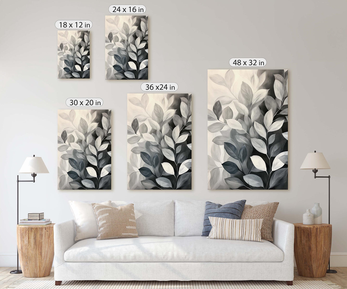 Black White Leaves, Leaf Painting, Contemporary Art