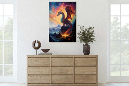 Dragon Portrait, Volcano Dragon, Mythical Creature, Fantasy Animal, Framed Canvas, Poster Print, Game room, Man Cave