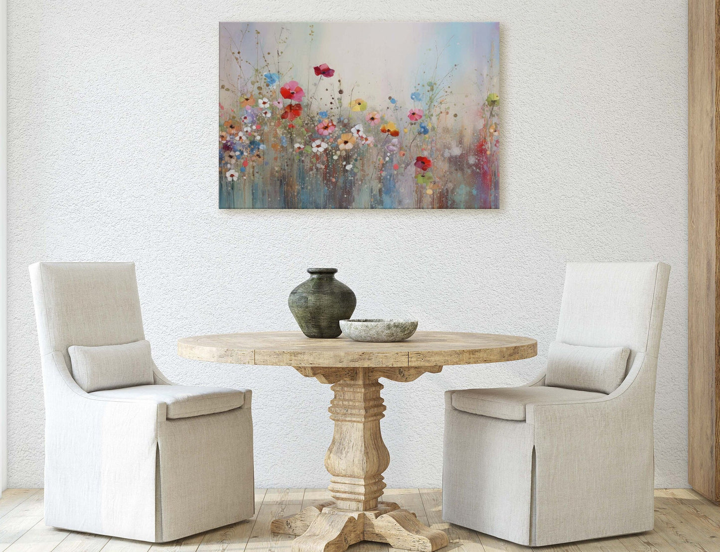 Wildflowers on Canvas, Flowers in Rain. Abstract Wall Art, Framed Canvas, Watercolor flowers,  Floral Print, Classic, Rustic Farmhouse