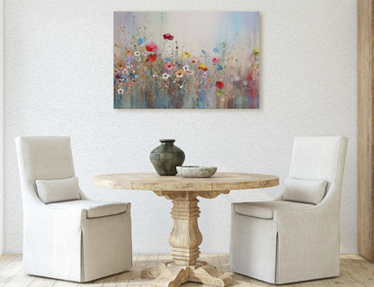 Wildflowers on Canvas, Flowers in Rain. Abstract Wall Art, Framed Canvas, Watercolor flowers,  Floral Print, Classic, Rustic Farmhouse