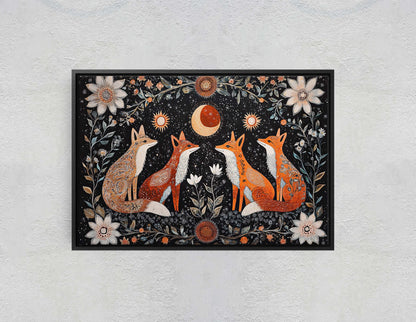 Fox Folk Art, Celestial Art, Fox Art, Nature print, Canvas print