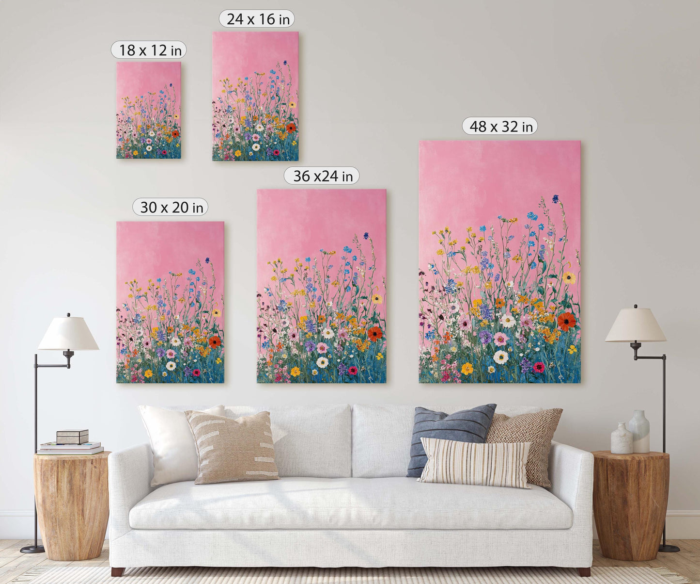 Abstract Wildflowers, Pink Decor, Botanical Art, Floral Print