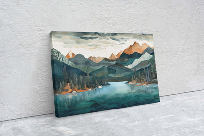 Lakeside Mountains on Canvas, Lake View mountains, Abstract Landscape, Modern Landscape, Neutral Tones, Subtle color, Watercolor Print