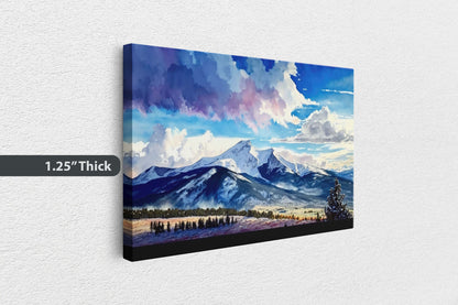 Big Sky Montana, Canvas Art, Ready To Hang, Large Print, Landscape Painting, Dramatic Landscape, Mountain Range, Blue sky mountain,