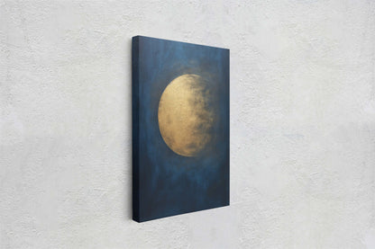 Gold Moon on Indigo, Moon Painting, Minimalist Art, Circle Indigo, Maximalist Art, Contemporary Decor, Celestial Art, Space Decor, Night Sky