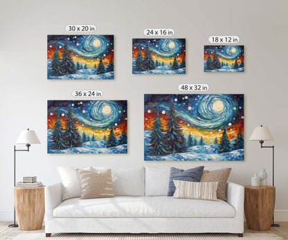 Winter Starry Night, Pine Trees Snow, Colorful Snow, Van Gogh, Framed Canvas, Night Sky, Star Sky