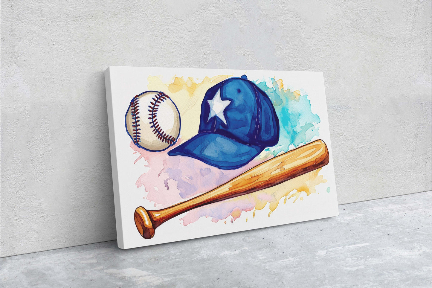 Watercolor Baseball, Baseball Painting, Baseball Bat, Original Art, Sport Lover, Kids Room, Boys Room