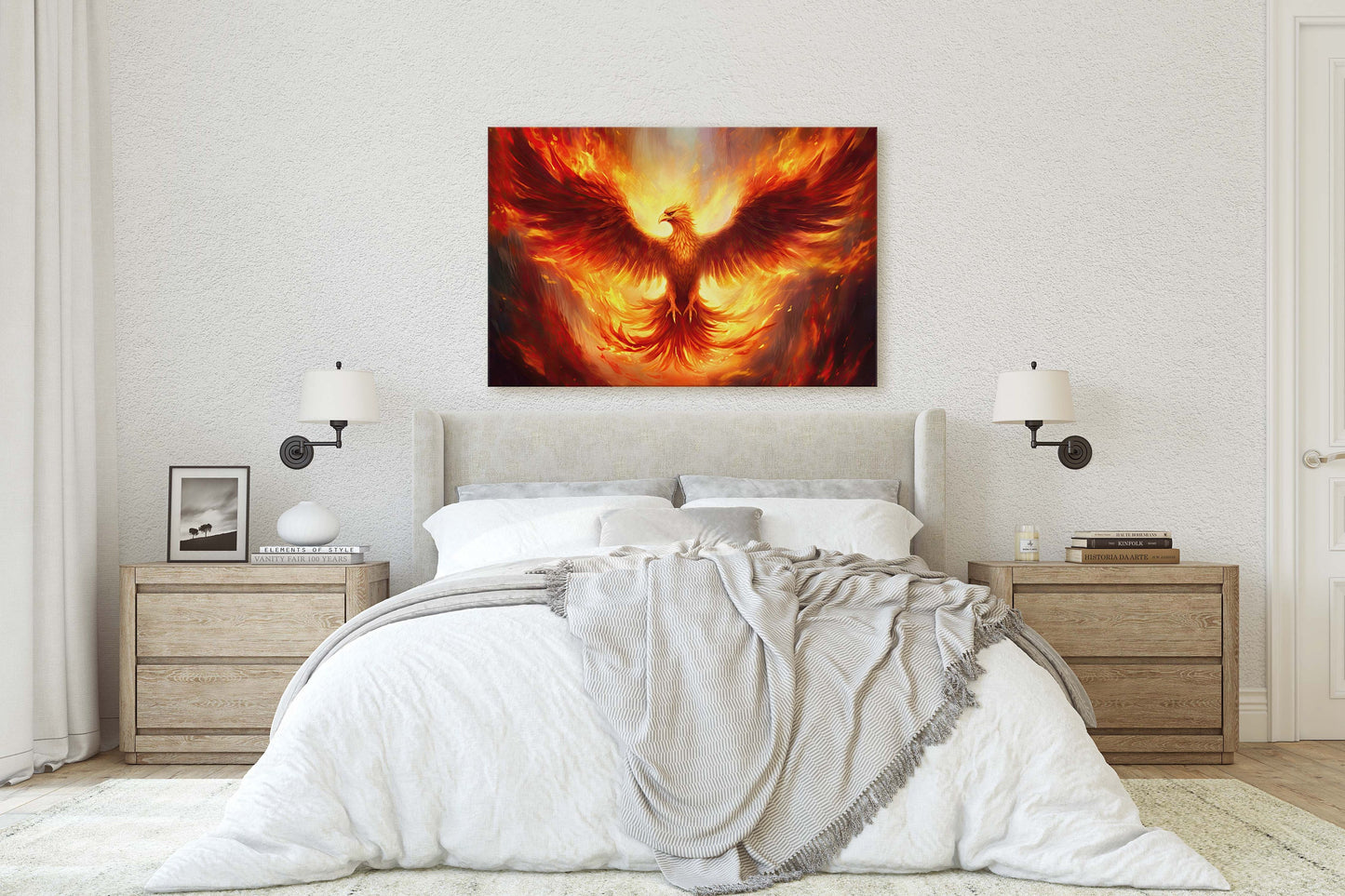 Phoenix Fire Bird, Flaming Bird, Mythology Animal, Mythological, Large Canvas Print, Ready to Hang, Fantasy Creature, Game Room, Man Cave