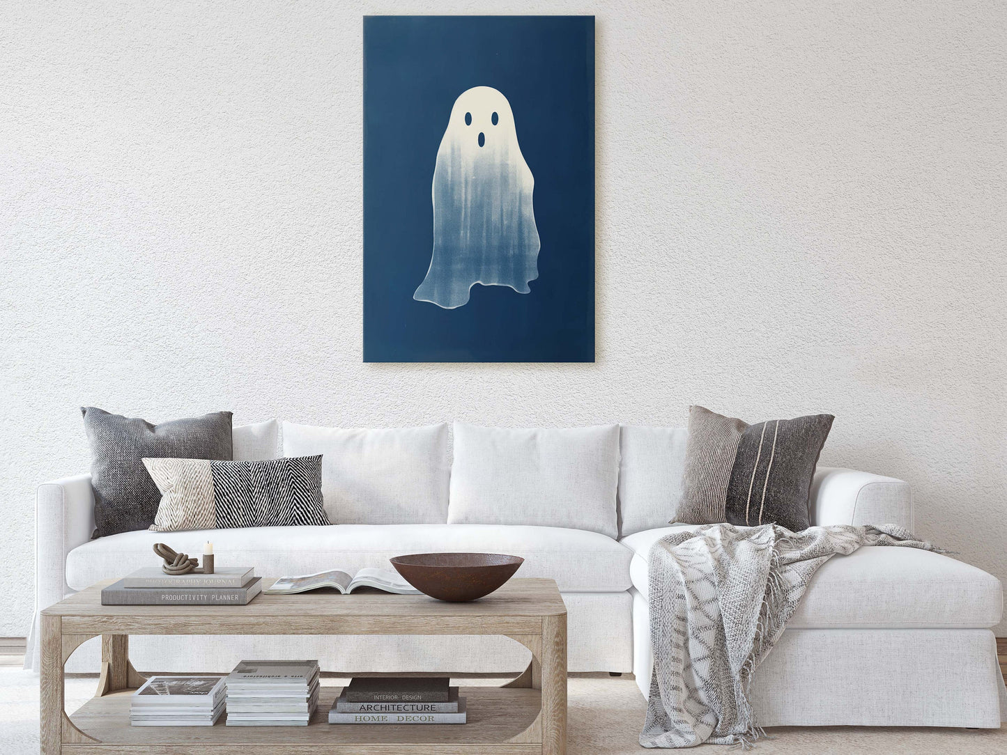 Cute Ghost Illustration, Halloween Ghost, Friendly Ghost, Happy Ghost, Fun Spirit, Halloween Poster, Canvas Art, Kid Friendly Halloween