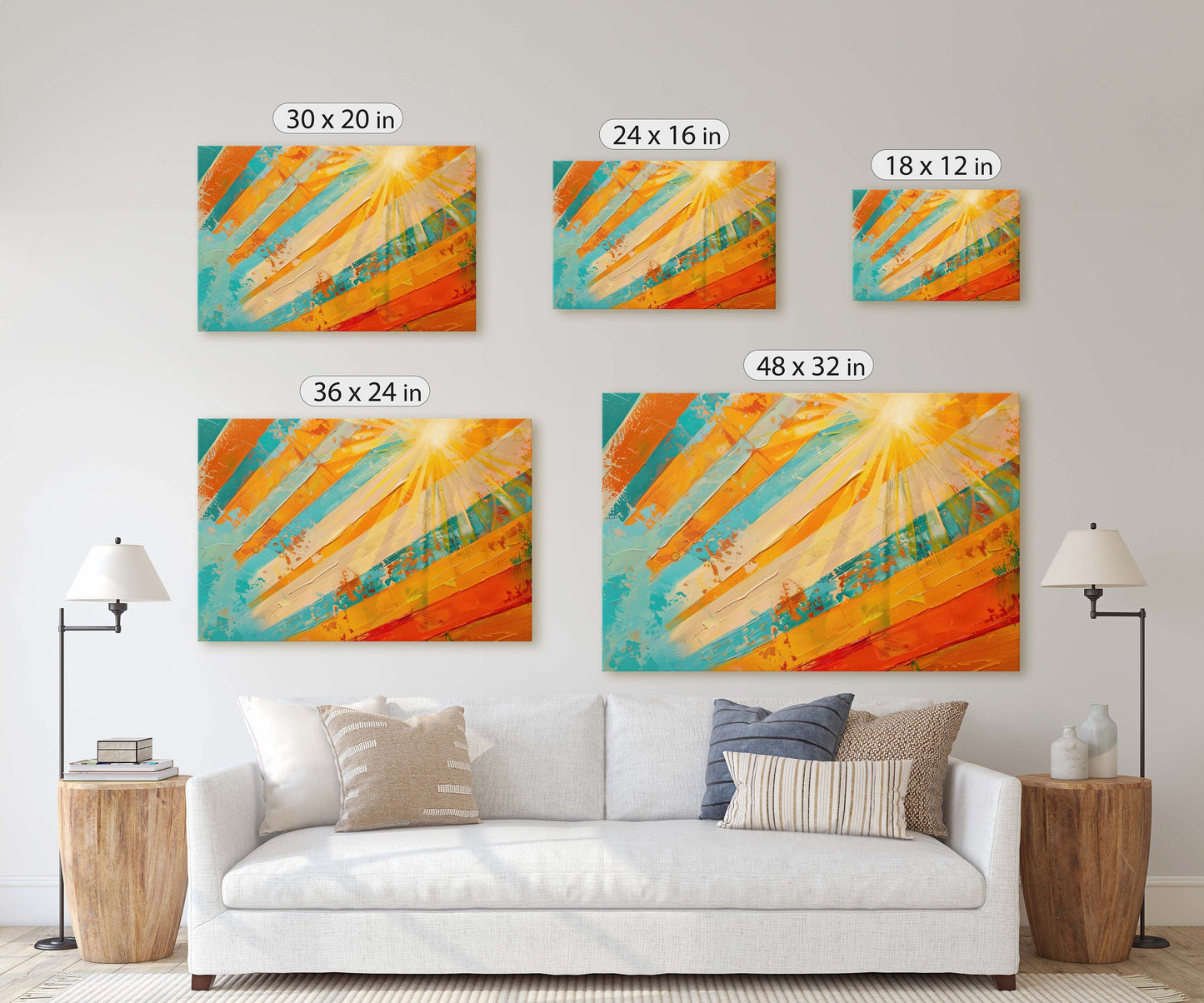 Sunburst, Starburst, Abstract Color, Color Theory, Modern Art, Contemporary, Framed Canvas, Statement Piece, Large Art Print, Rainbow Vivid