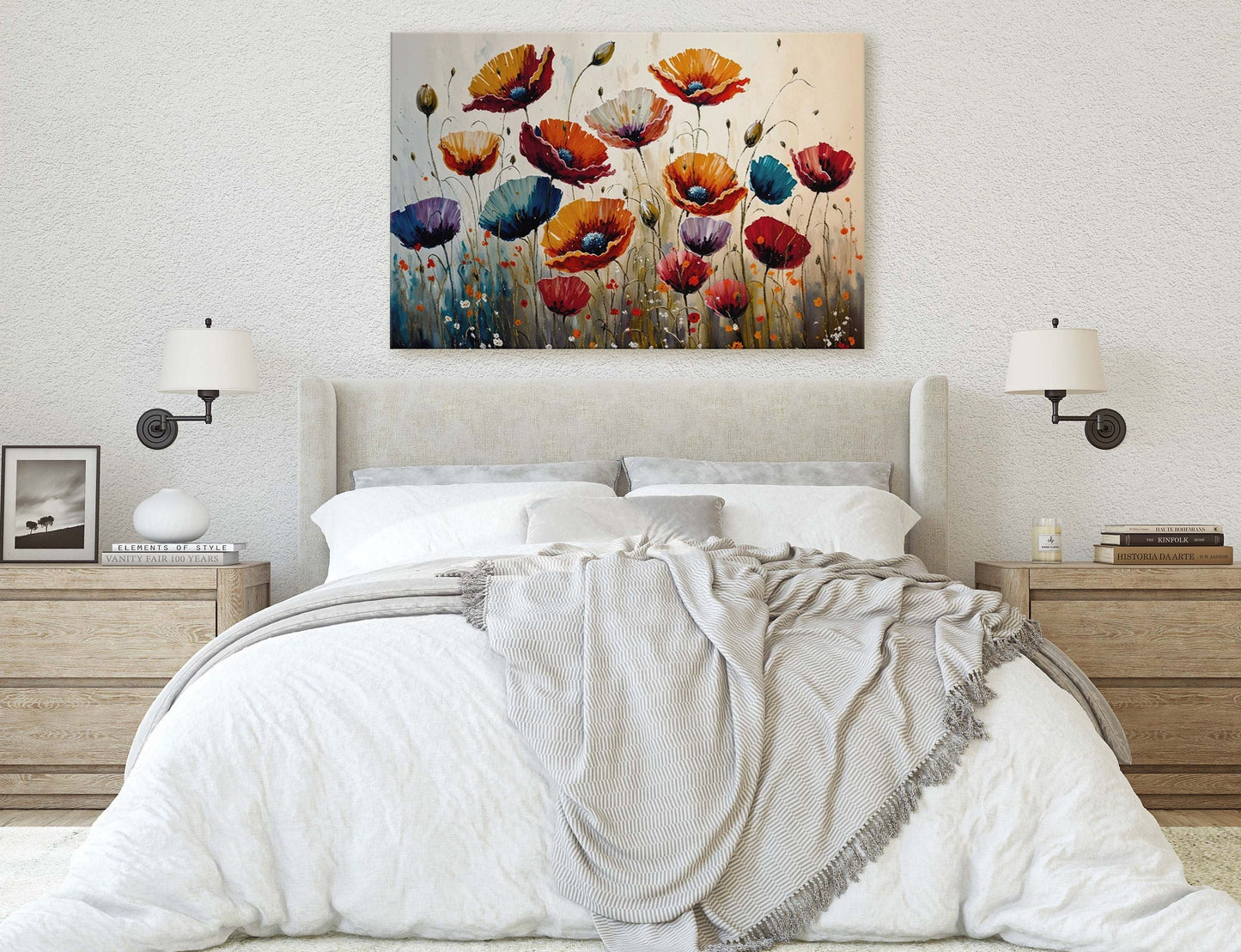 Colorful Poppy Flowers Fine Art Canvas Art Ready To Hang Large Print, Oil Painting, Poppies