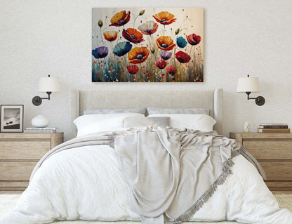 Colorful Poppy Flowers Fine Art Canvas Art Ready To Hang Large Print, Oil Painting, Poppies