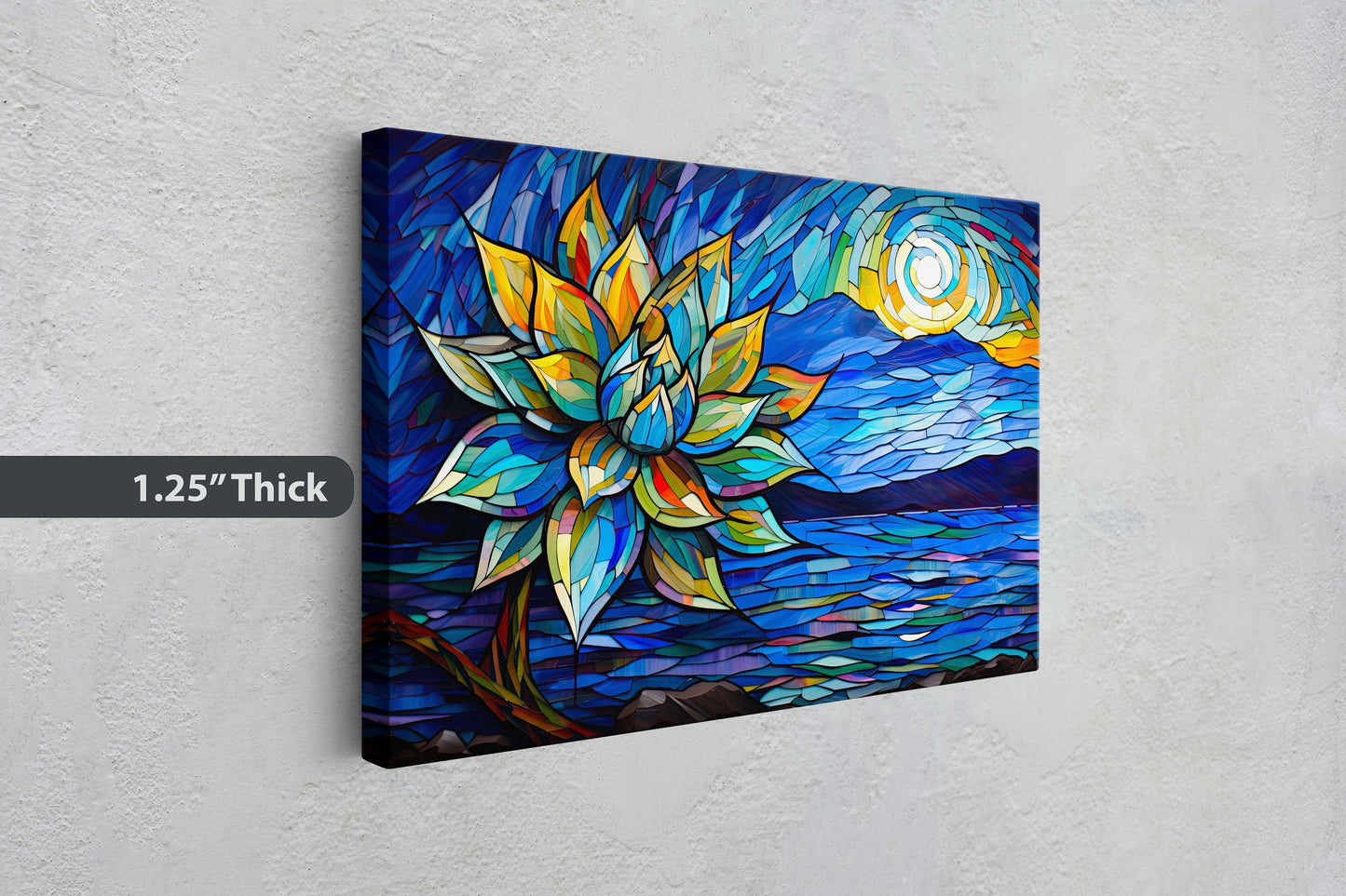 Agave Painting, Stained Glass, Mosaic Decor, Framed Canvas, Landscape Painting, Large Print