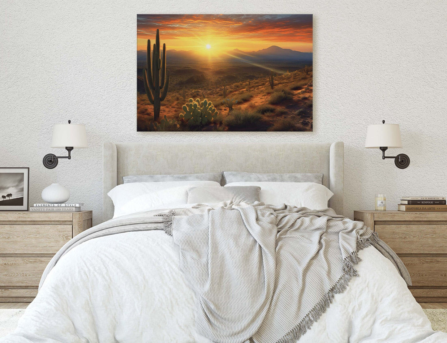 Desert Sunrise on Canvas, Subdued Desert, Landscape Realistic, Realism Painting, Dramatic Sand, Cactus Sunrise, Evening Art, Nature Painting
