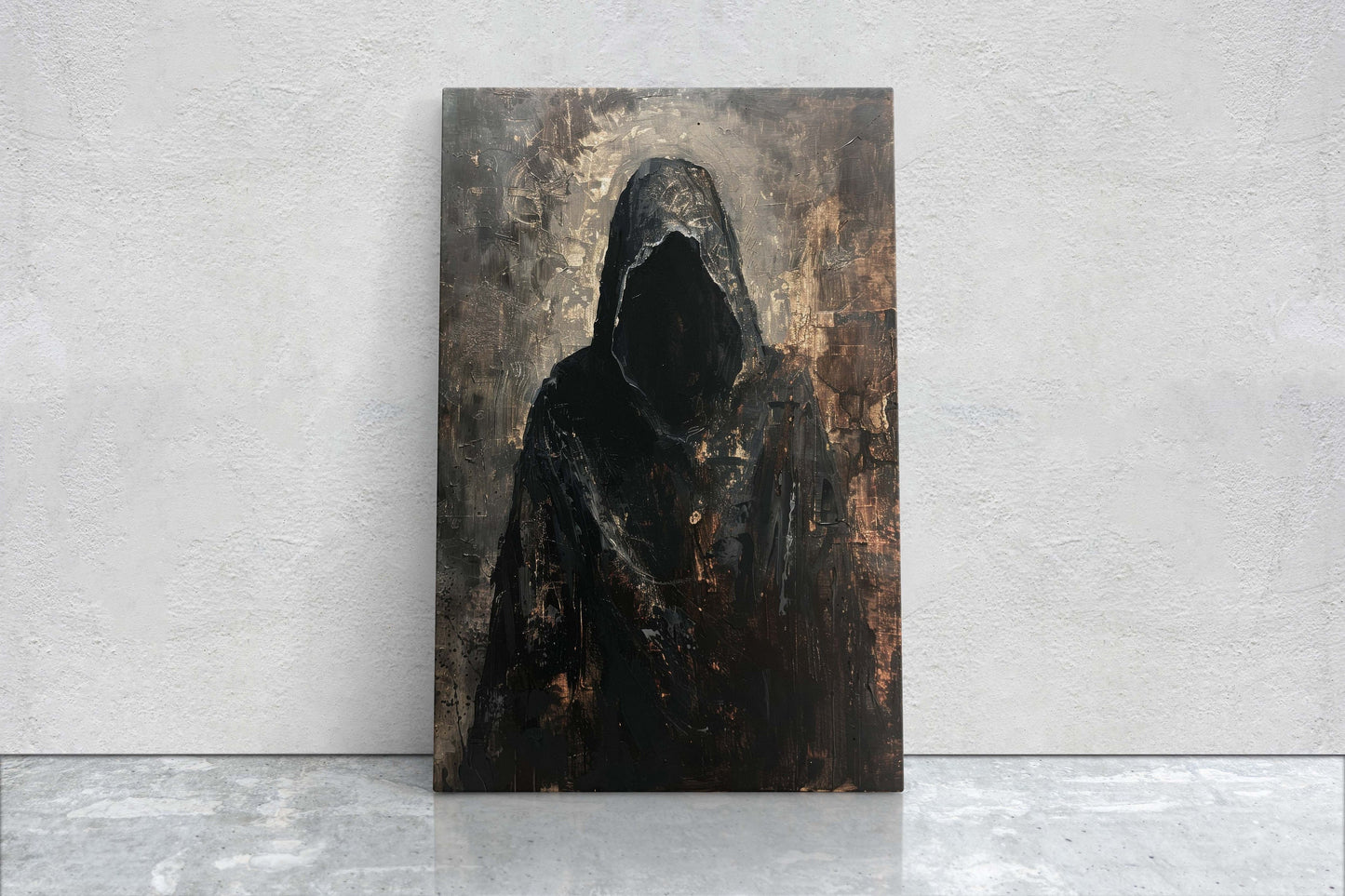 Figure of Death, Dark Robed Figure, Creepy Painting, Gothic Art, Dark Academia, Victorian Art
