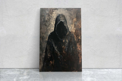Figure of Death, Dark Robed Figure, Creepy Painting, Gothic Art, Dark Academia, Victorian Art