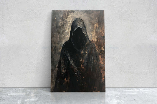 Figure of Death, Dark Robed Figure, Creepy Painting, Gothic Art, Dark Academia, Victorian Art