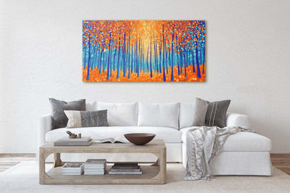 Pointillism Autumn, Fall on Canvas, Abstract Aspen Trees, Framed Canvas