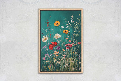 Spring Wildflowers, Green Decor, Flower print