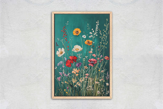 Spring Wildflowers, Green Decor, Flower print