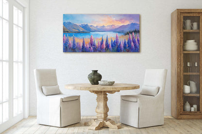 Lake Tekapo Painting, New Zealand Art, Wildflower Lake, Mountain Lake