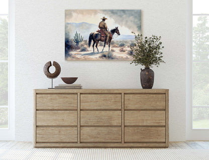 Watercolor Cowboy Canvas Art Ready To Hang Large Print, Old West, Horse