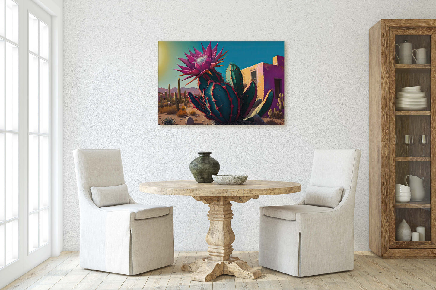Blooming Cactus, Southwest Art,Ready To Hang, Large Print, Painting, Desert Landscape, Contemporary Art, Modern Art, Surreal Desert
