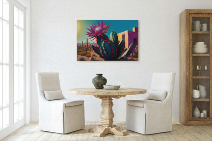 Blooming Cactus, Southwest Art,Ready To Hang, Large Print, Painting, Desert Landscape, Contemporary Art, Modern Art, Surreal Desert