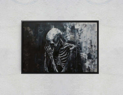 Mourning Death, Skeleton Print, Creepy Decor, Halloween Art, Victorian Art