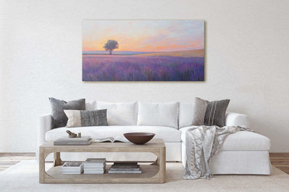 Lavender Fields, Sunset Lavender Painting, Wildflower Painting