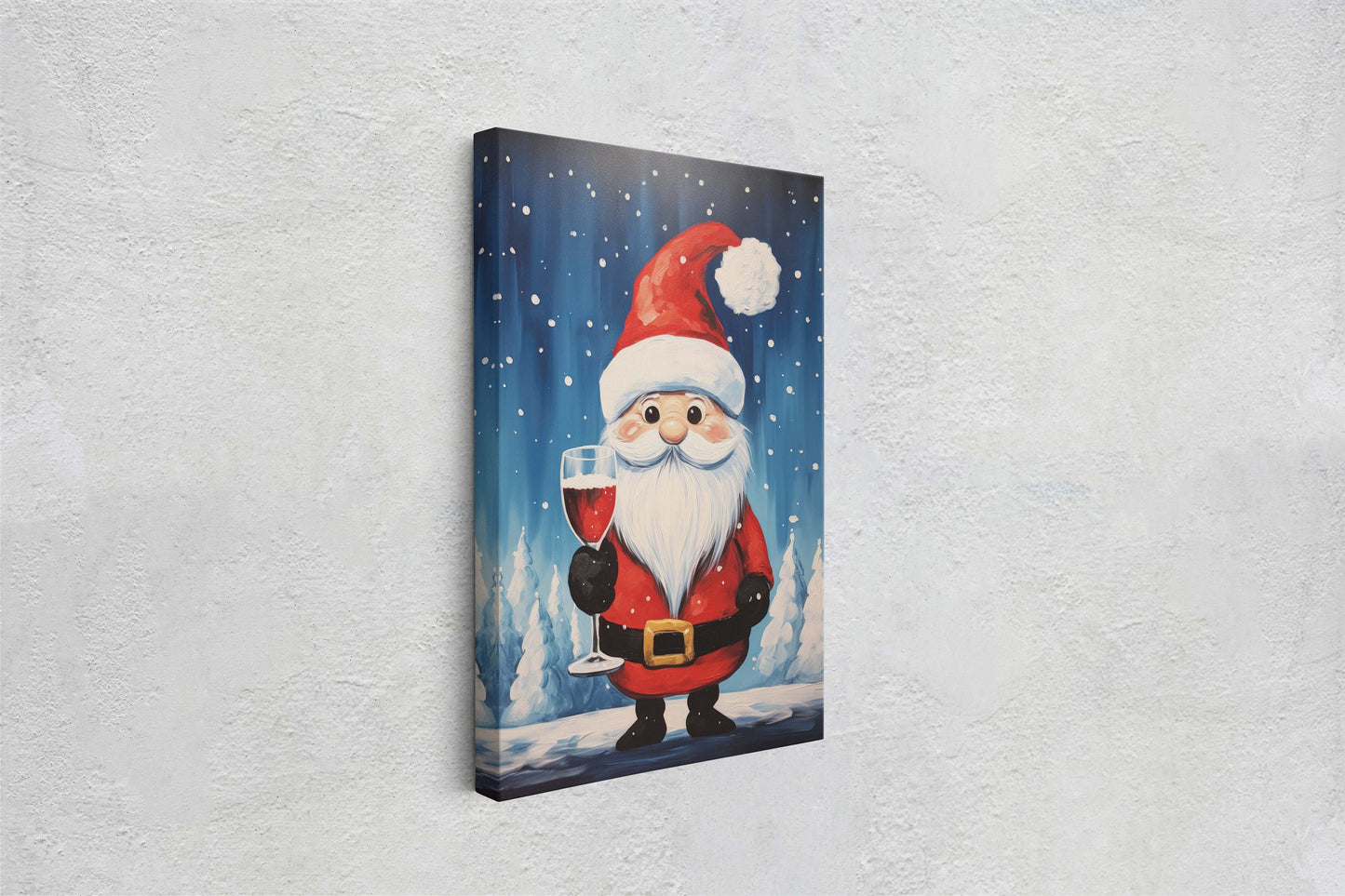 Cute Santa Wine, Santa Clause, Christmas Decor, Santa Painting, Saint Nick, Christmas Gift, Framed Canvas, Father Christmas, Holiday Artwork