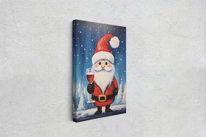 Cute Santa Wine, Santa Clause, Christmas Decor, Santa Painting, Saint Nick, Christmas Gift, Framed Canvas, Father Christmas, Holiday Artwork