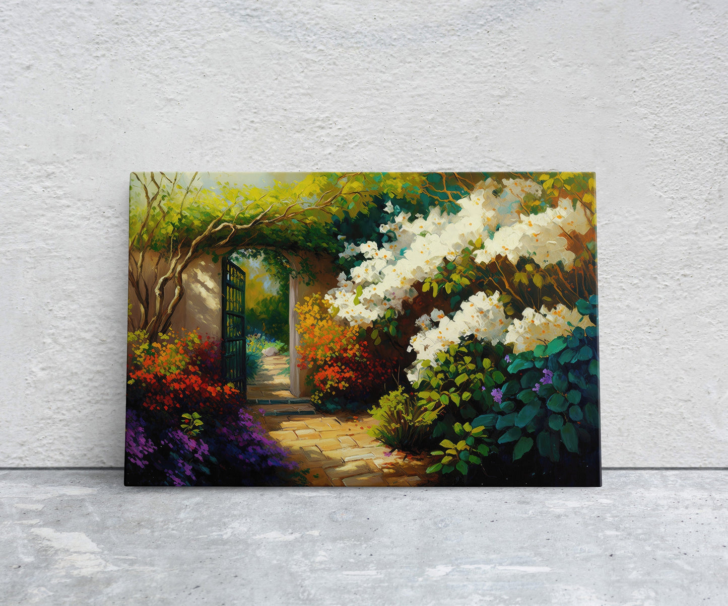 Jasmine Garden, Jasmine Tea Plant,  Flowers Canvas Art Ready To Hang Large Print, Oil Painting, Landscape