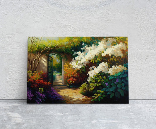 Jasmine Garden, Jasmine Tea Plant,  Flowers Canvas Art Ready To Hang Large Print, Oil Painting, Landscape
