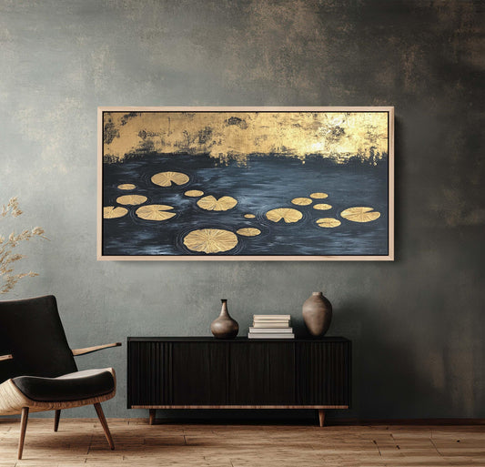 Lily Pad Pond, Black and Gold, lillipad Contemporary, Modern Abstract