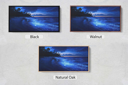 Starry Beach, Night Beach Art, Coast Painting, Blue Glow