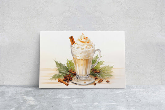 Eggnog Painting, Christmas Nog, Food Decor, Kitchen Art, Framed Canvas, Festive Decor