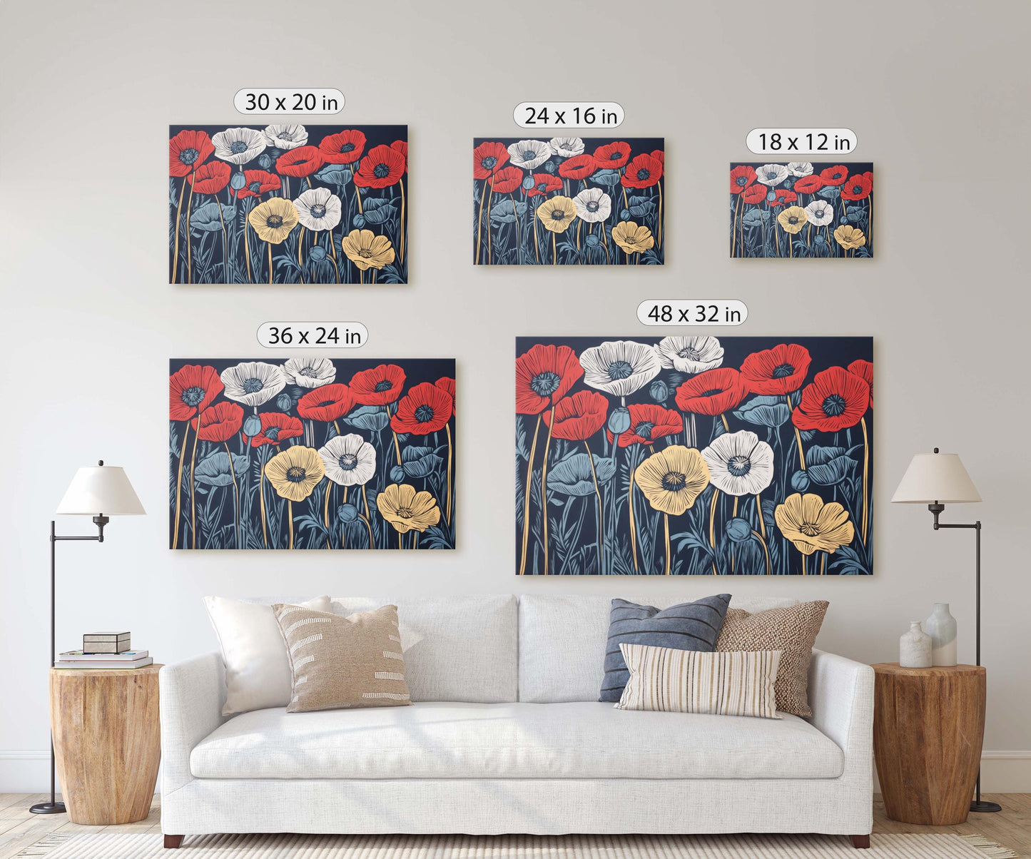 Tri-Color Poppies, Poppy Flower, Flower Painting, Dark Background