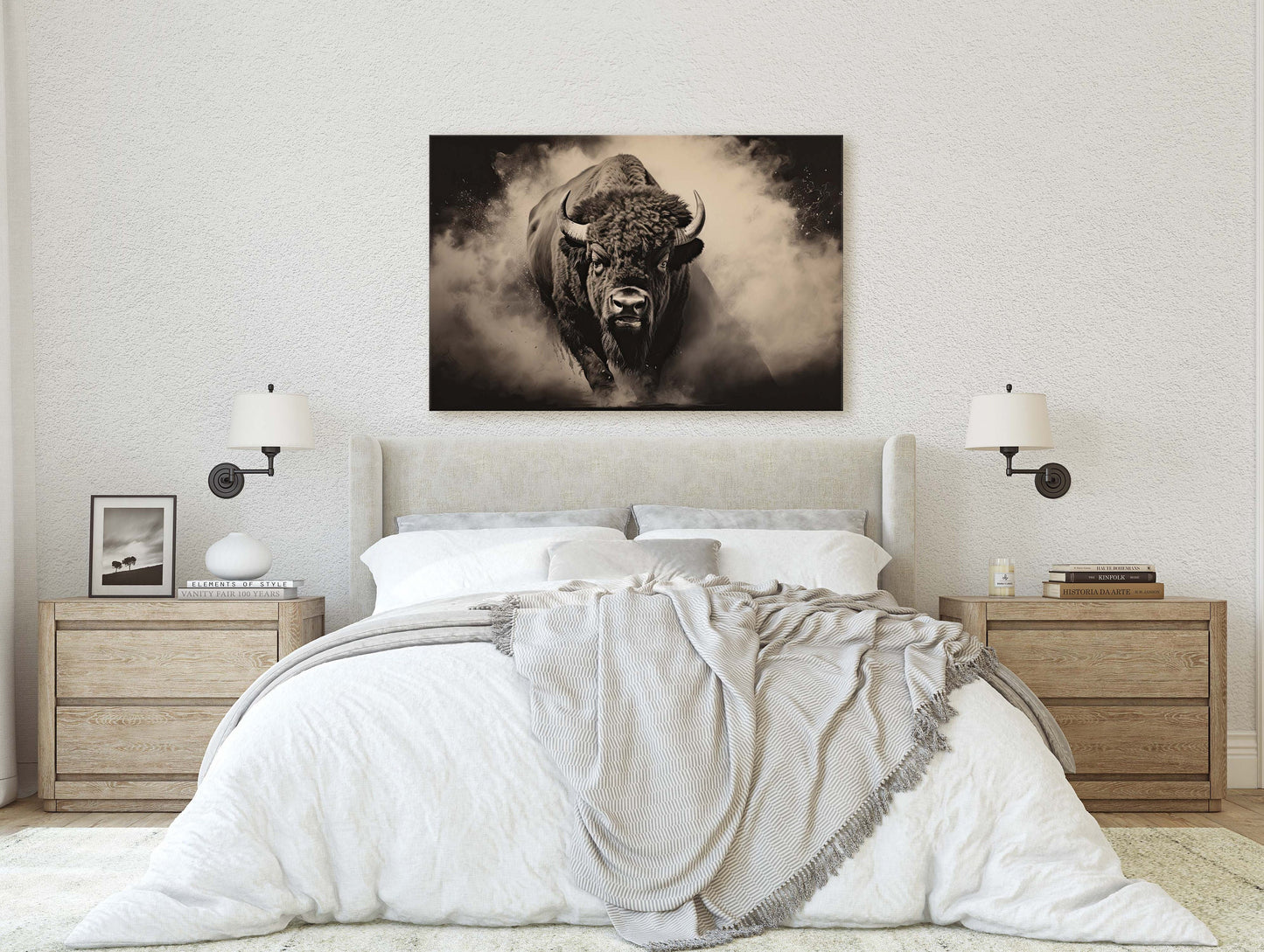American Buffalo, Bison Picture, Buffalo Painting, Dramatic Bison, Americana, American West, Photography, Photo, Framed Canvas