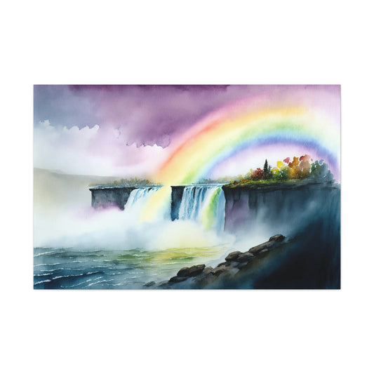 Watercolor Rainbow Waterfall Canvas Art Ready To Hang Large Print